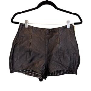 Alchimie Shorts Womens 2 Black Faux Leather Mini Quilted Pleated Polka Lining